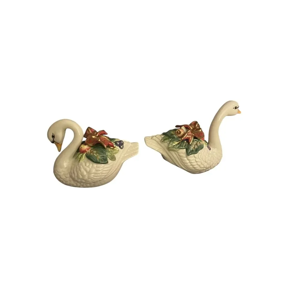 Vintage Y2K Fitz and Floyd Holiday Swan Christmas Salt and Pepper Shakers